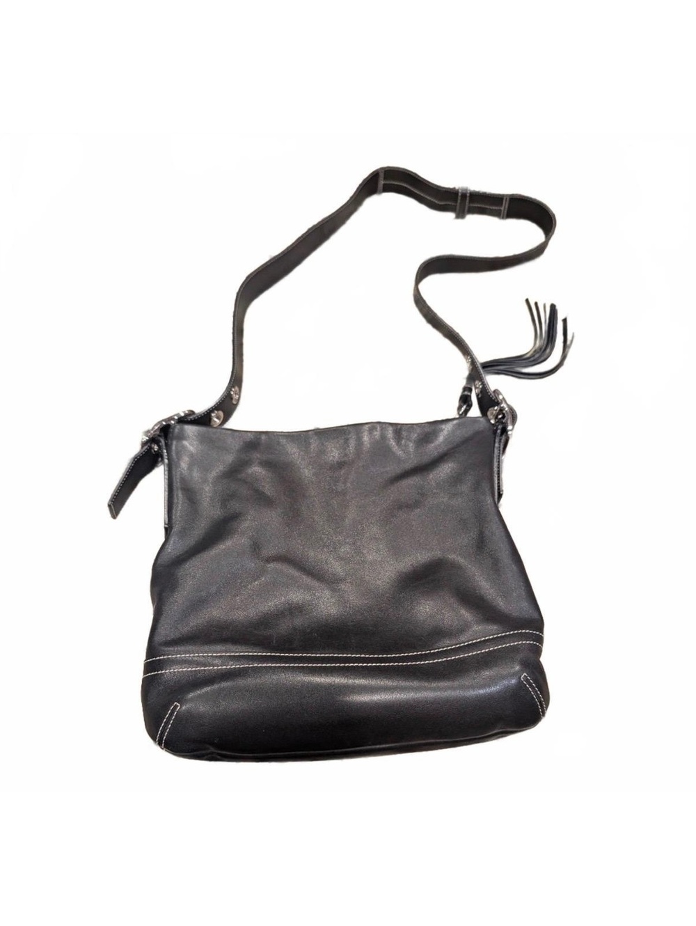Vintage Coach Black Leather Hobo Crossbody Bag, Y2K Minimalist Shoulder Purse
